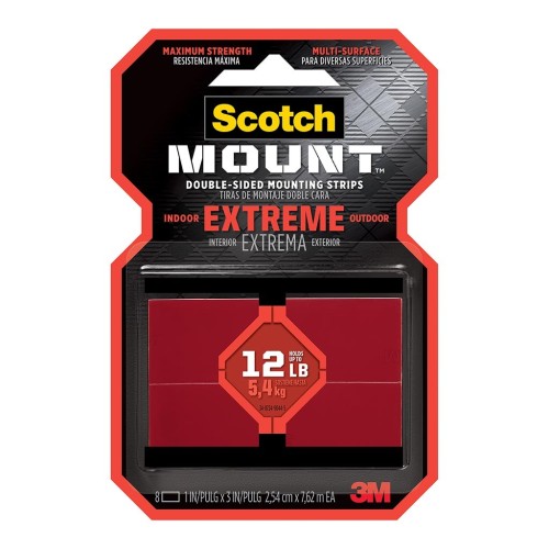 Scotch Extreme Mounting Strips 414H-ST 2.5x7.6cm, Pack of 8 Scotch Extreme Mounting Strips 414H-ST 2.5x7.6cm, Pack of 8